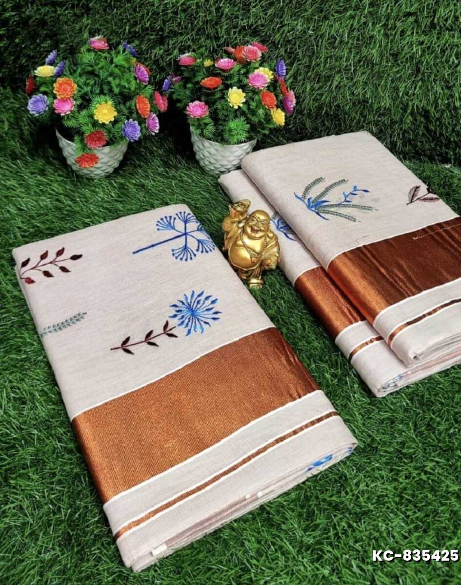 TRENDING KERALA SPECIAL FULL WORK EMBOSSED DIGITAL PRINTING TISSUE SAREE COLLECTIONS - WHITE (14)