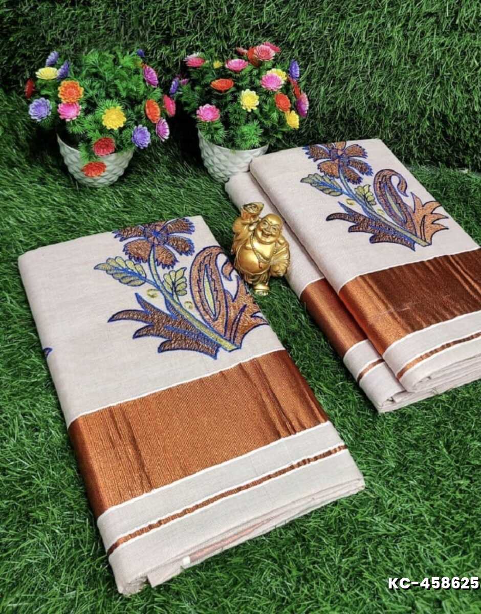 TRENDING KERALA SPECIAL FULL WORK EMBOSSED DIGITAL PRINTING TISSUE SAREE COLLECTIONS - WHITE (15)