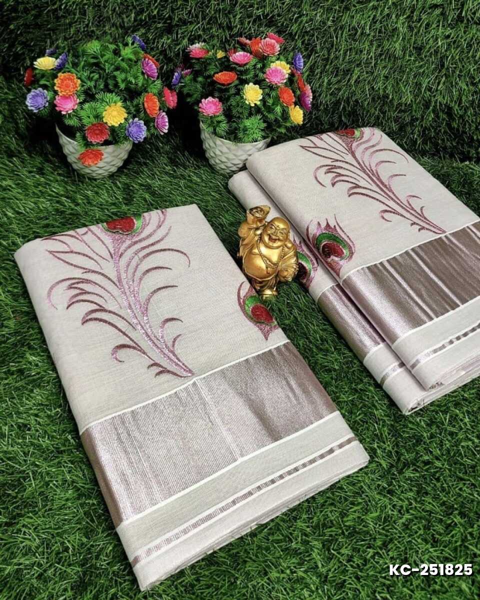 TRENDING KERALA SPECIAL FULL WORK EMBOSSED DIGITAL PRINTING TISSUE SAREE COLLECTIONS - WHITE (16)