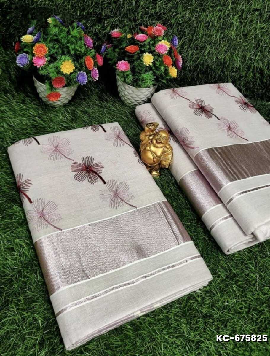 TRENDING KERALA SPECIAL FULL WORK EMBOSSED DIGITAL PRINTING TISSUE SAREE COLLECTIONS - WHITE (17)