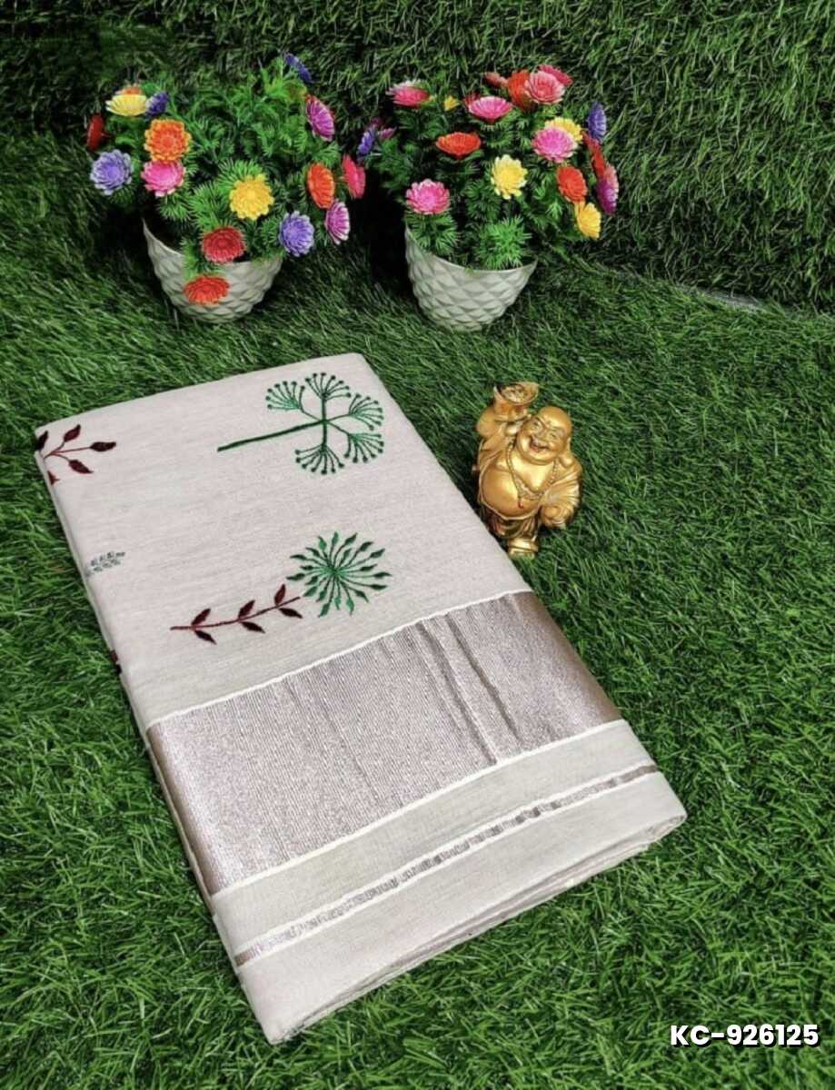 TRENDING KERALA SPECIAL FULL WORK EMBOSSED DIGITAL PRINTING TISSUE SAREE COLLECTIONS - WHITE (18)