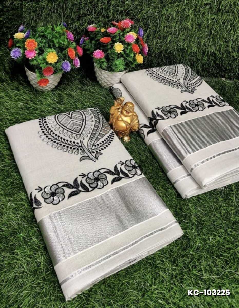 TRENDING KERALA SPECIAL FULL WORK EMBOSSED DIGITAL PRINTING TISSUE SAREE COLLECTIONS - WHITE (21)