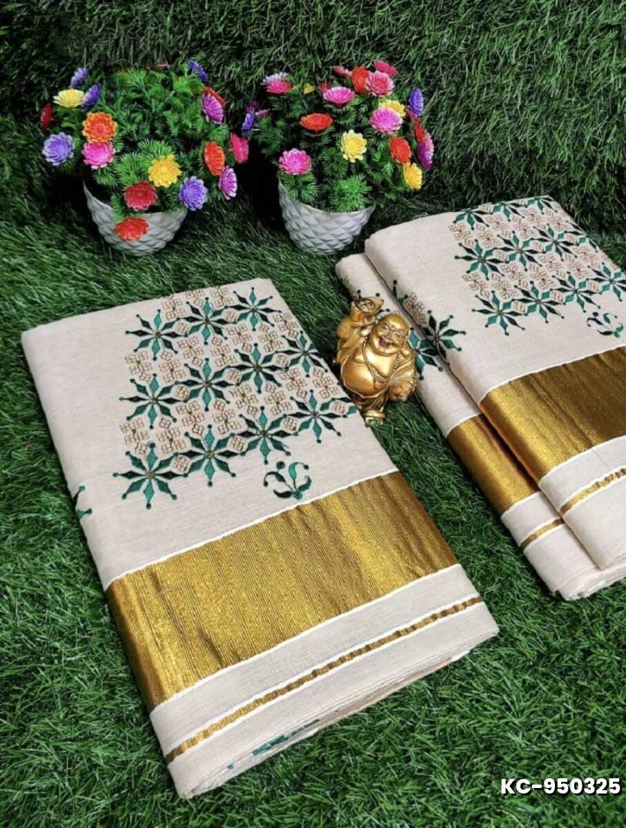 TRENDING KERALA SPECIAL FULL WORK EMBOSSED DIGITAL PRINTING TISSUE SAREE COLLECTIONS - WHITE (23)
