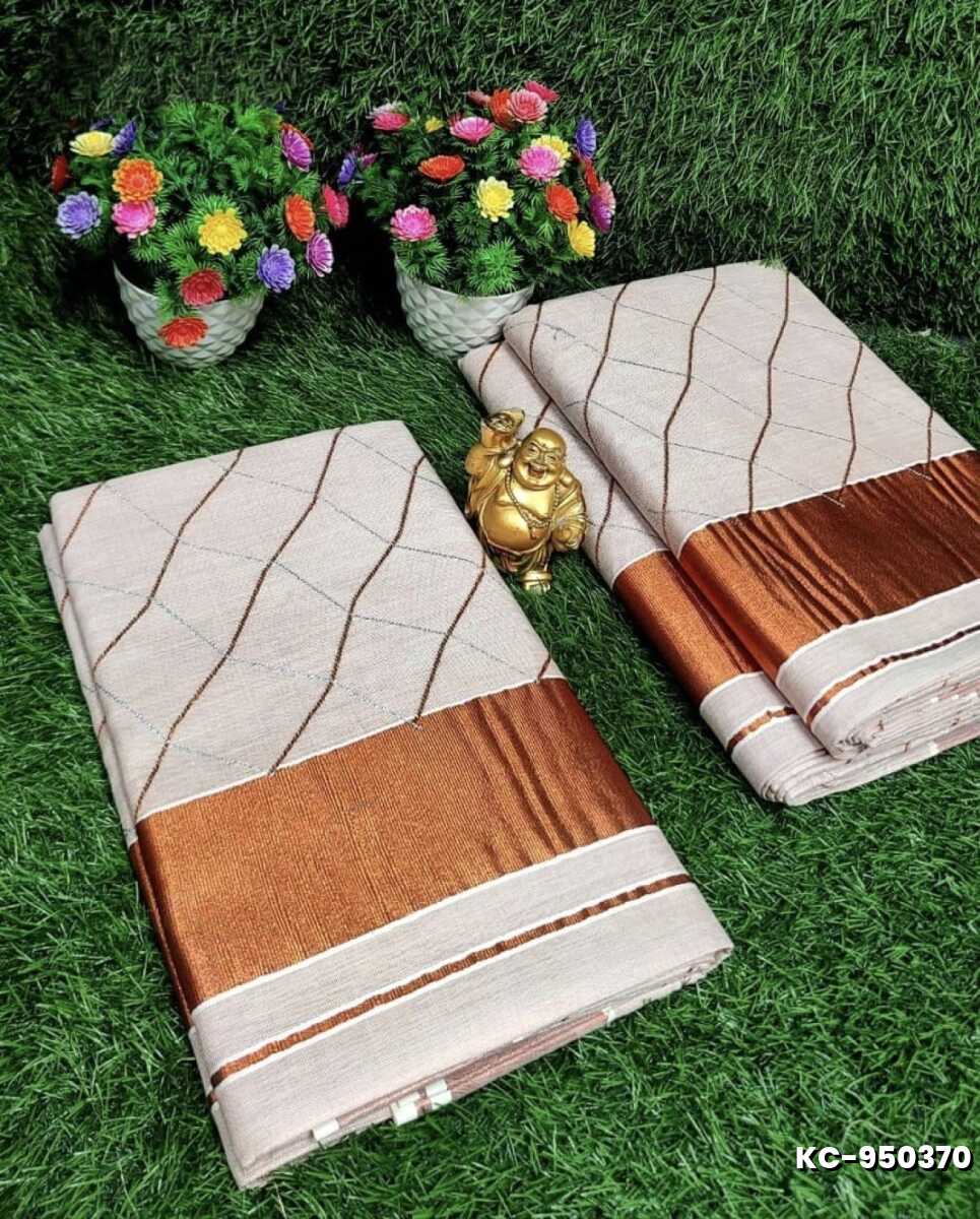 TRENDING KERALA SPECIAL FULL WORK EMBOSSED DIGITAL PRINTING TISSUE SAREE COLLECTIONS - IVORY COLOUR (9)