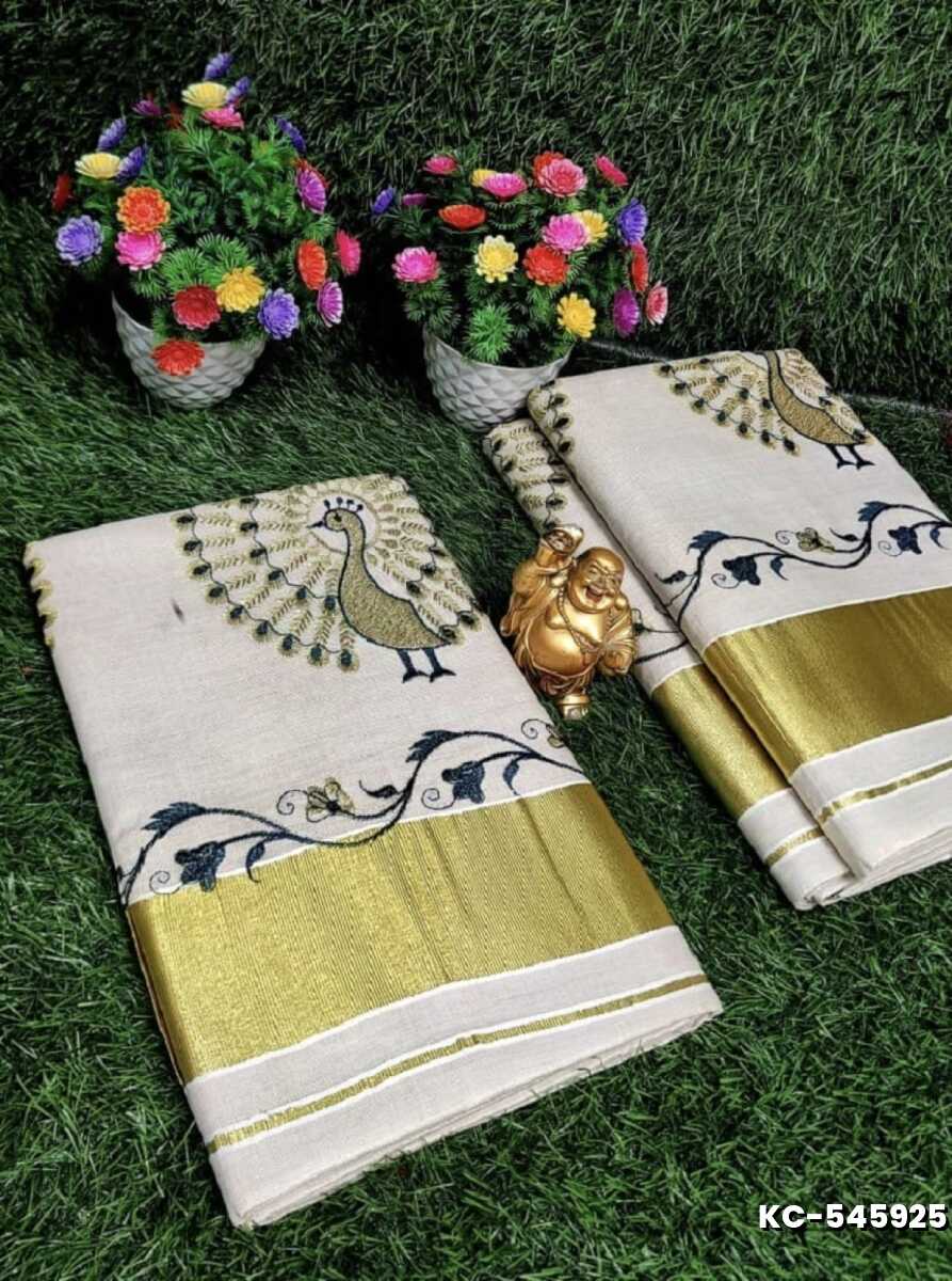 TRENDING KERALA SPECIAL FULL WORK EMBOSSED DIGITAL PRINTING TISSUE SAREE COLLECTIONS - WHITE (24)
