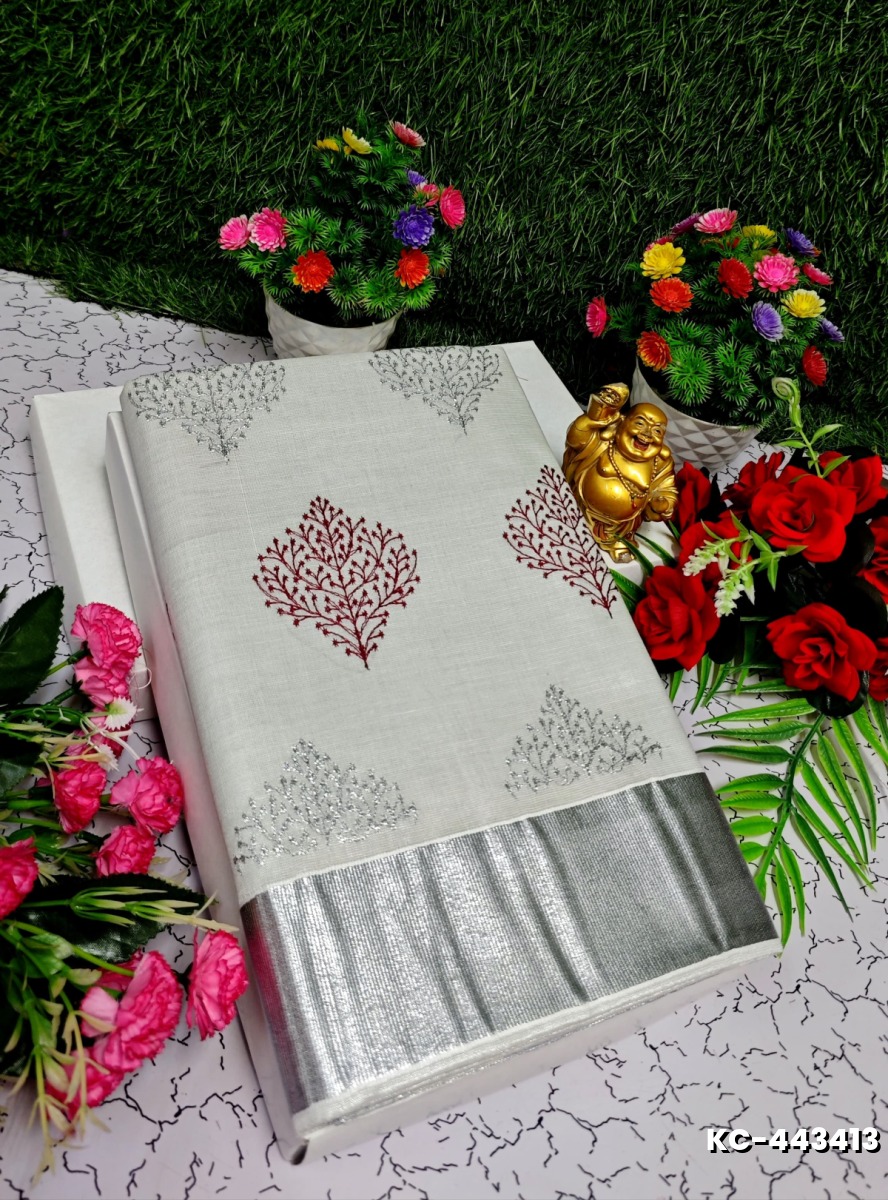 TRENDING KERALA SPECIAL FULL WORK EMBOSSED DIGITAL PRINTING TISSUE SAREE COLLECTIONS - SILVAR (3)