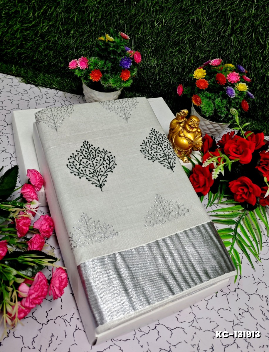 TRENDING KERALA SPECIAL FULL WORK EMBOSSED DIGITAL PRINTING TISSUE SAREE COLLECTIONS - SILVAR (7)