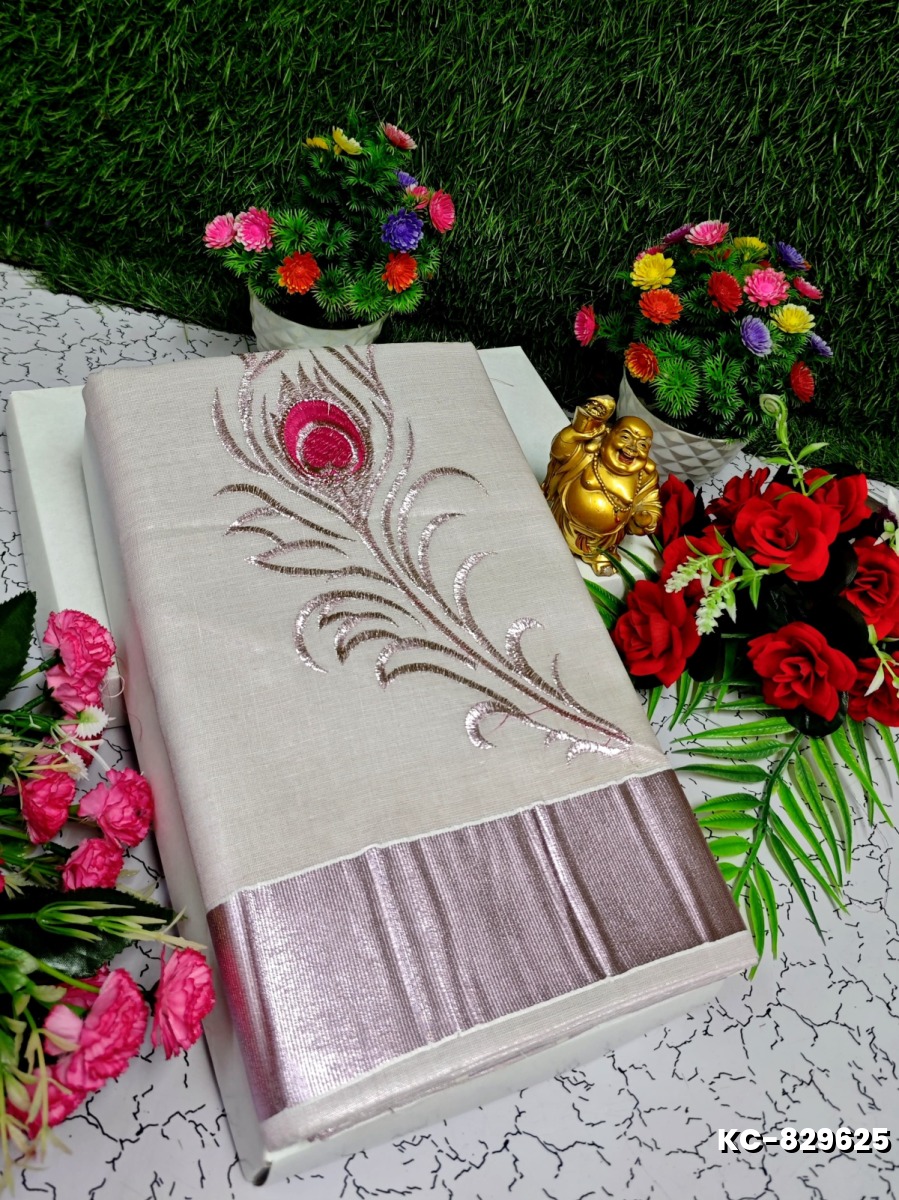 TRENDING KERALA SPECIAL FULL WORK EMBOSSED DIGITAL PRINTING TISSUE SAREE COLLECTIONS - WHITE (35)