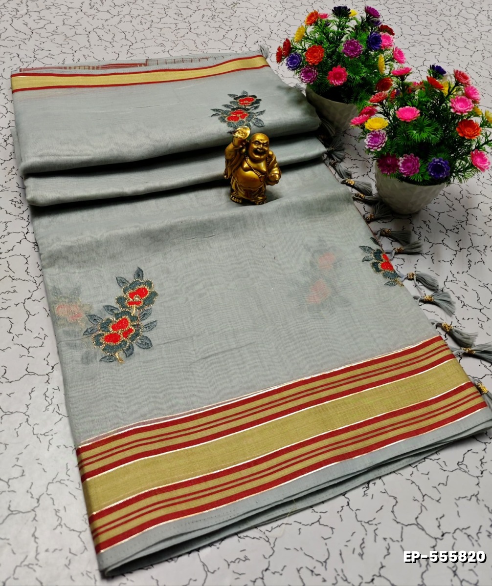 DIGITAL EMBROIDERY PRINTING COTTON SAREES - AS COLOR (2)