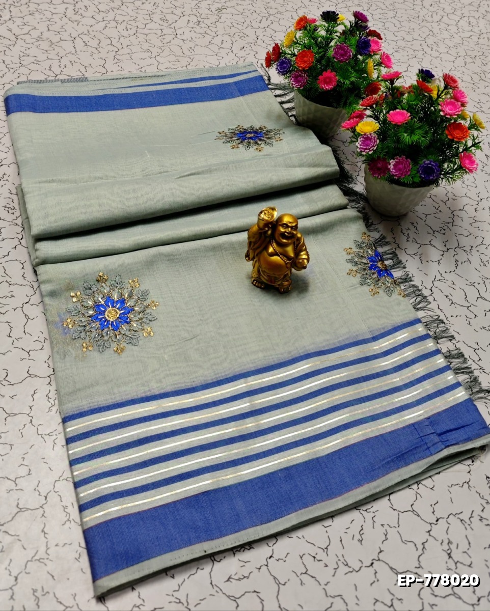 DIGITAL EMBROIDERY PRINTING COTTON SAREES - AS COLOR (3)