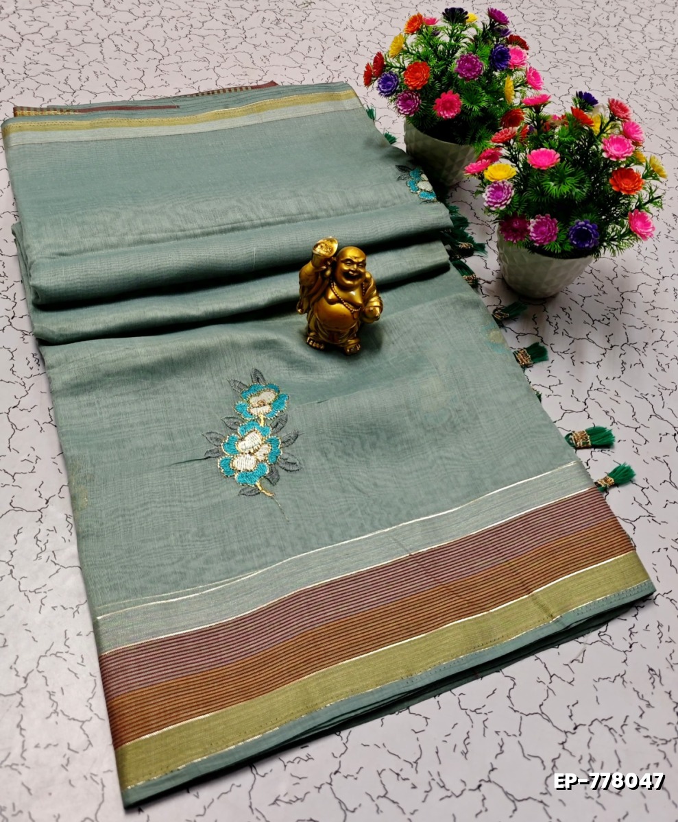 DIGITAL EMBROIDERY PRINTING COTTON SAREES - GRAY