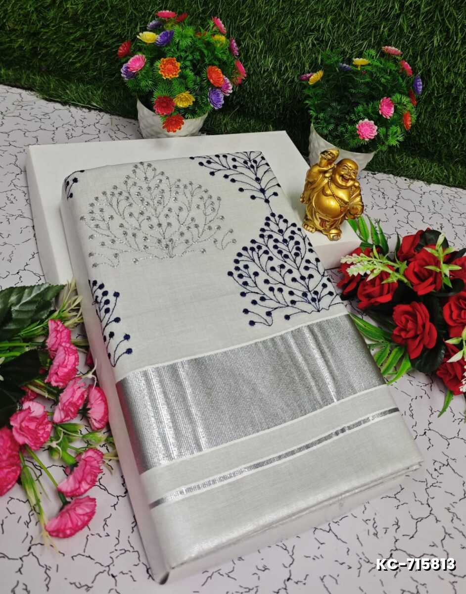 TRENDING KERALA SPECIAL FULL WORK EMBOSSED DIGITAL PRINTING TISSUE SAREE COLLECTIONS - SILVAR (10)