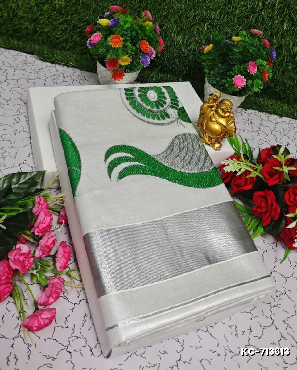 TRENDING KERALA SPECIAL FULL WORK EMBOSSED DIGITAL PRINTING TISSUE SAREE COLLECTIONS - SILVAR (11)