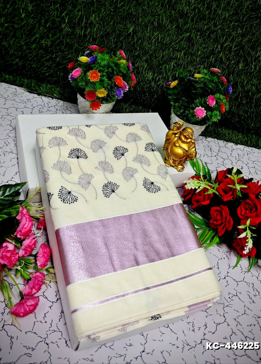 TRENDING KERALA SPECIAL FULL WORK EMBOSSED DIGITAL PRINTING TISSUE SAREE COLLECTIONS - WHITE (40)