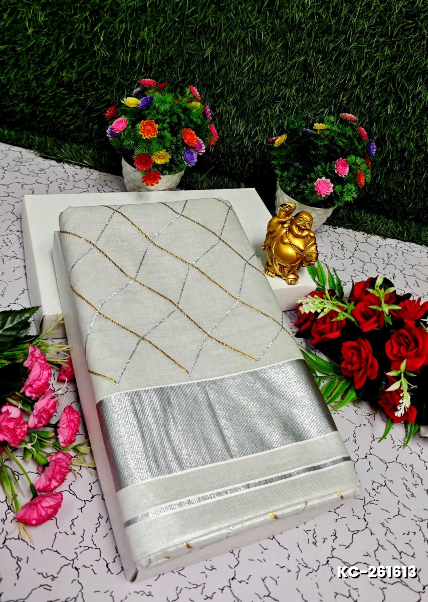 TRENDING KERALA SPECIAL FULL WORK EMBOSSED DIGITAL PRINTING TISSUE SAREE COLLECTIONS - SILVAR (19)
