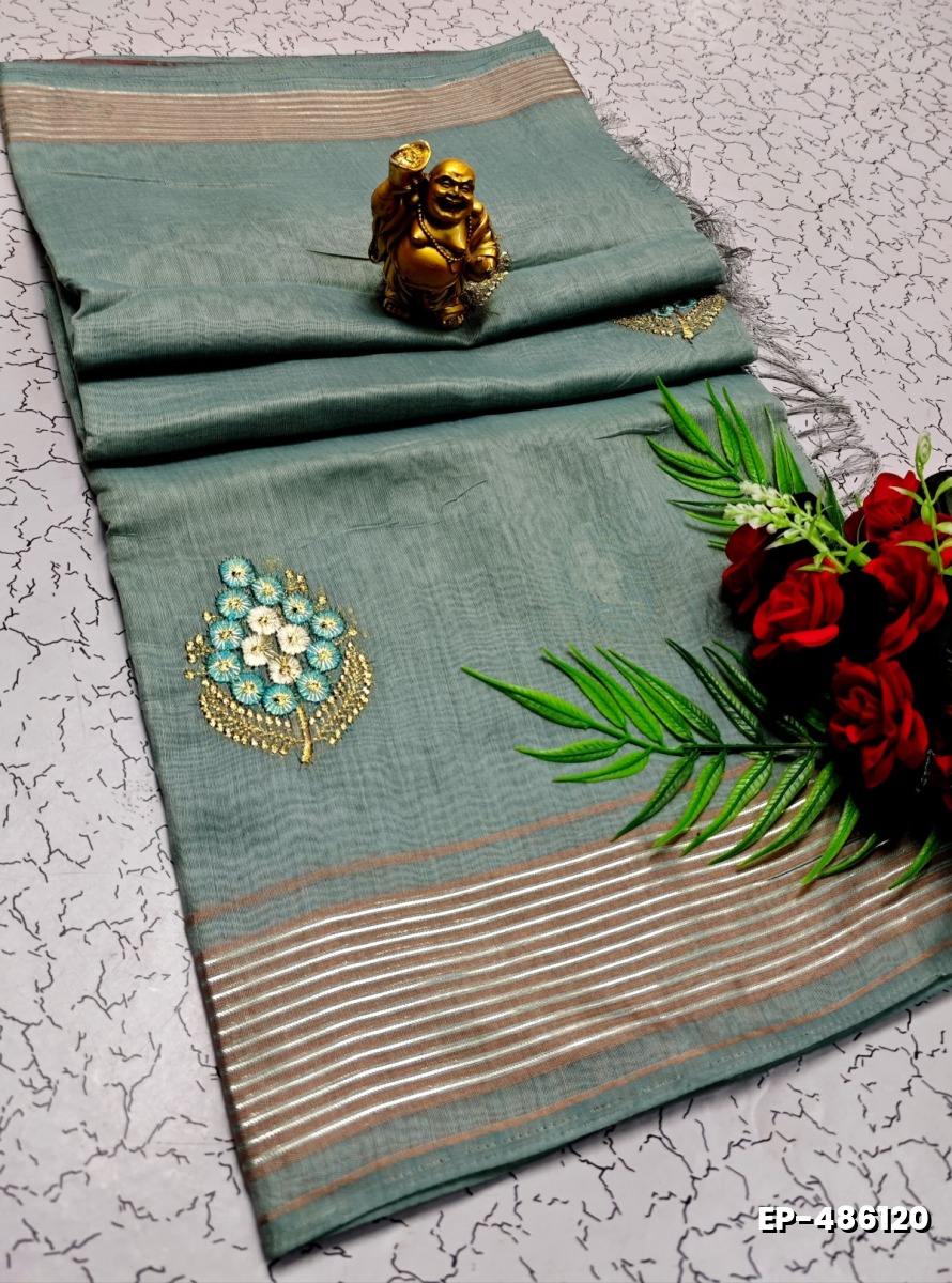 DIGITAL EMBROIDERY PRINTING COTTON SAREES - AS COLOR (4)