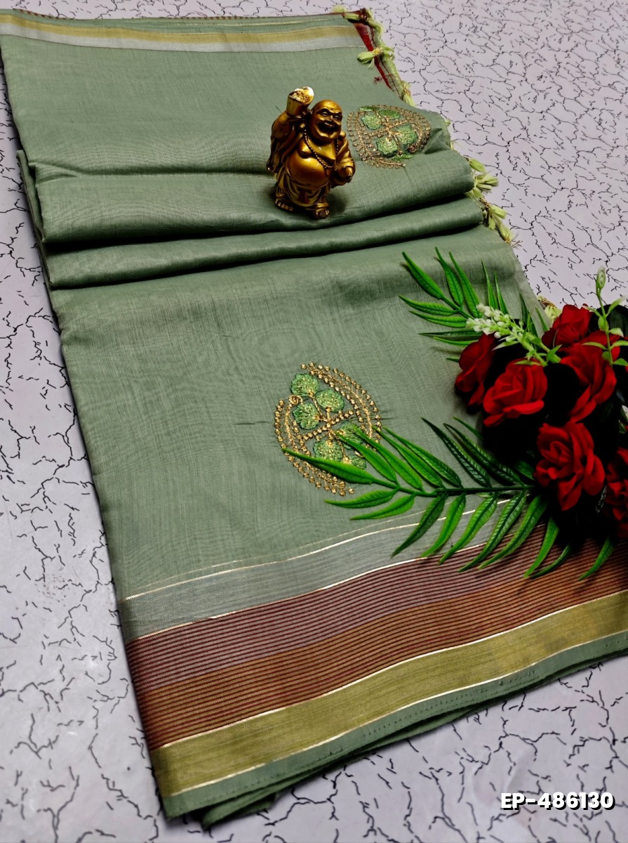 DIGITAL EMBROIDERY PRINTING COTTON SAREES - PESTA GREEN (1)