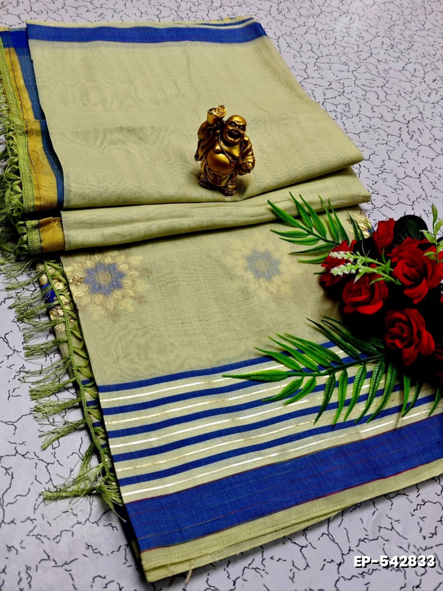 DIGITAL EMBROIDERY PRINTING COTTON SAREES - CREAM (5)