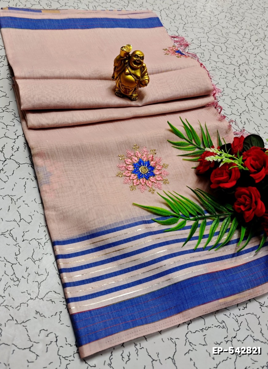DIGITAL EMBROIDERY PRINTING COTTON SAREES - BABY PINK (1)