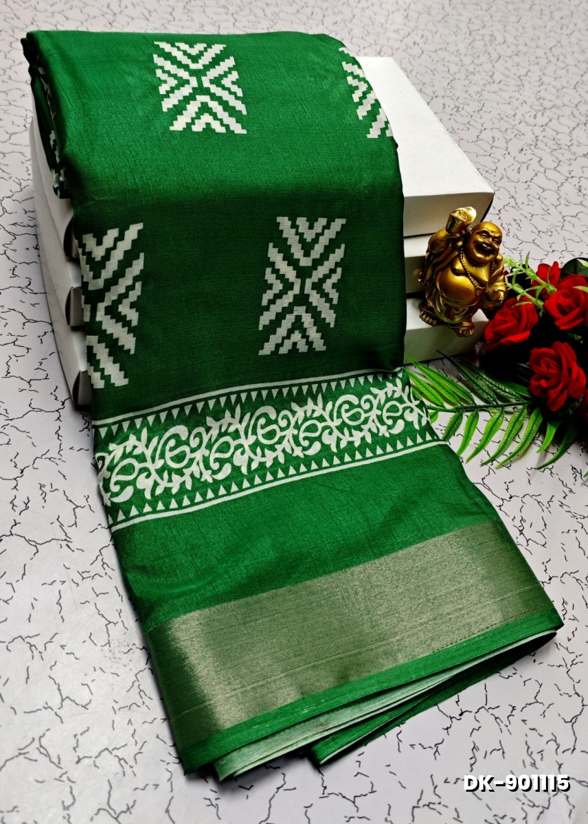 DIGITAL PRINTING DOLA SILK COTTON SAREES - GREEN