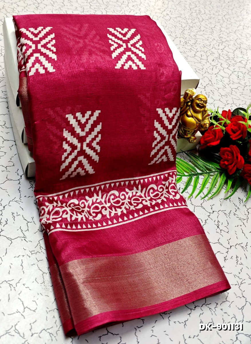 DIGITAL PRINTING DOLA SILK COTTON SAREES - DARK PINK