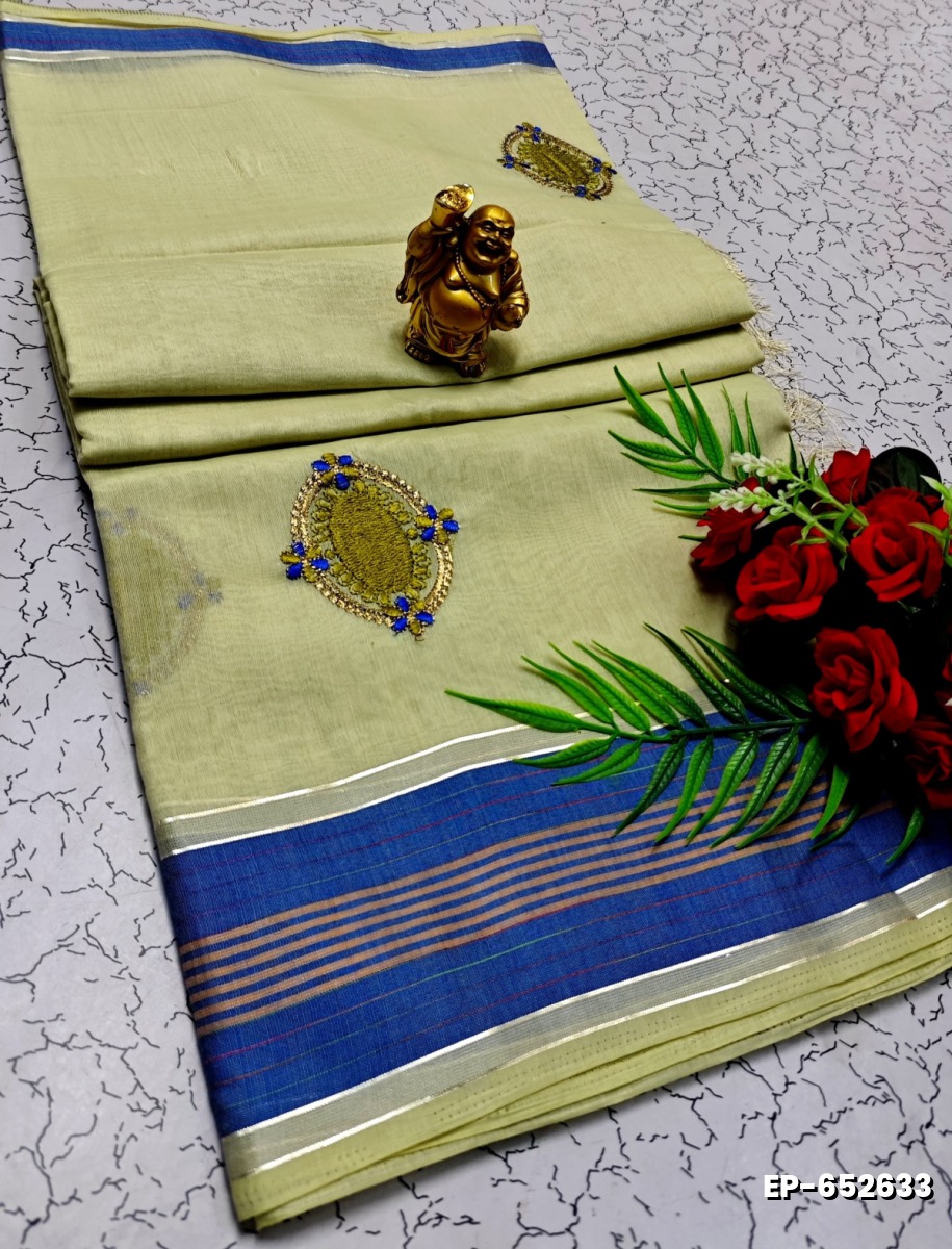 DIGITAL EMBROIDERY PRINTING COTTON SAREES - CREAM (6)