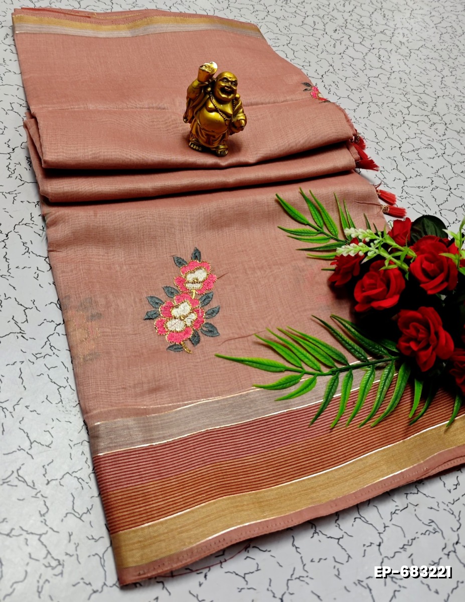 DIGITAL EMBROIDERY PRINTING COTTON SAREES - BABY PINK (2)