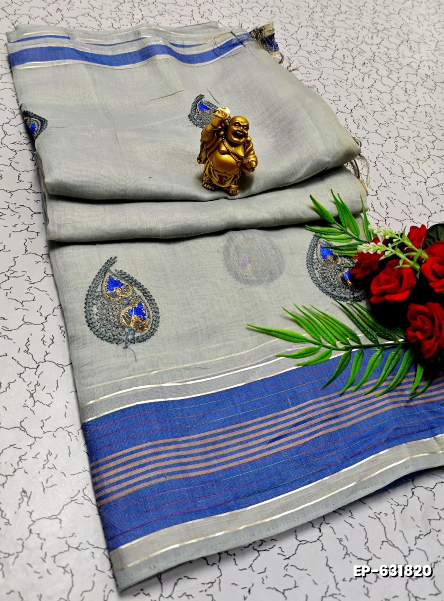 DIGITAL EMBROIDERY PRINTING COTTON SAREES - AS COLOR (8)