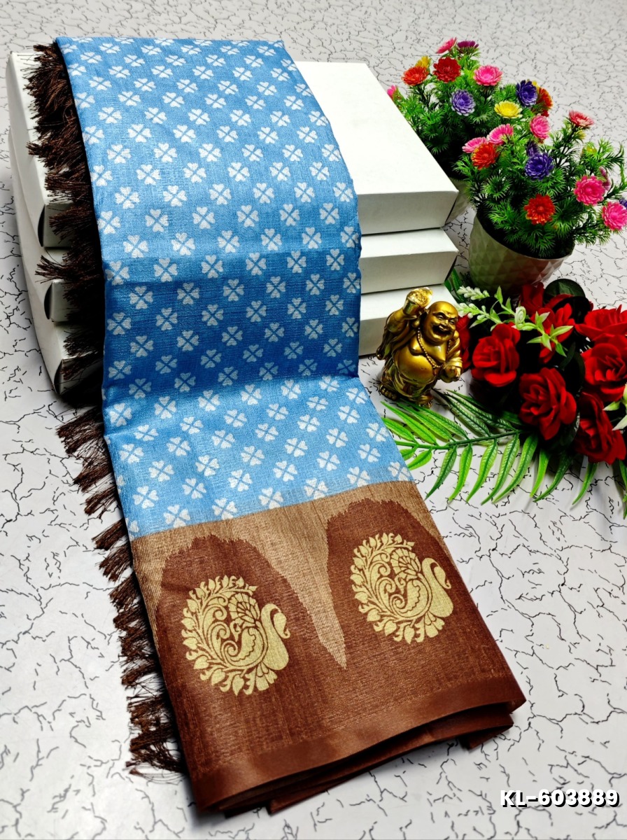 DEGITAL KARGIL PRINTED  COTTON TYPE SAREE - BLUE COLOUR