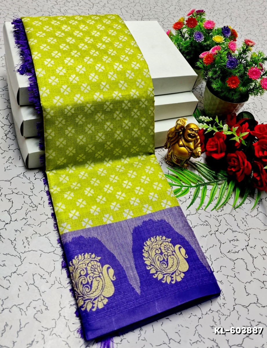 DEGITAL KARGIL PRINTED  COTTON TYPE SAREE - FLORAISON GREEN