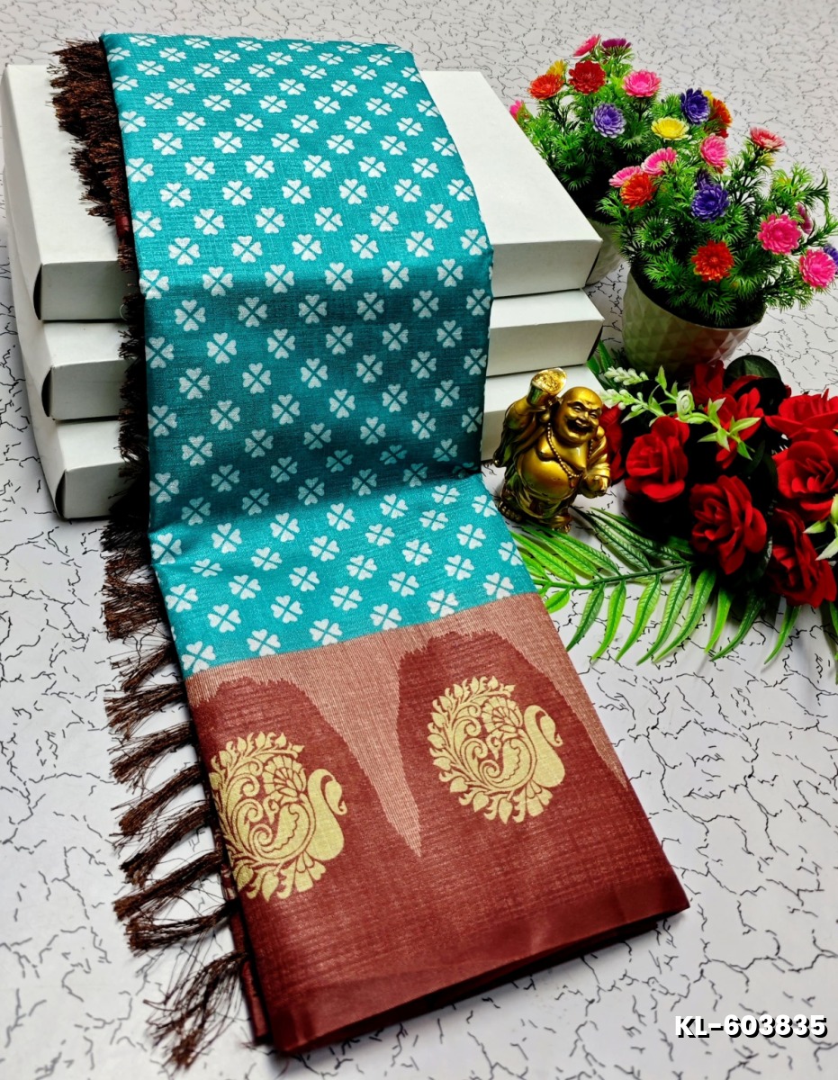 DEGITAL KARGIL PRINTED  COTTON TYPE SAREE - DARK SKY BLUE