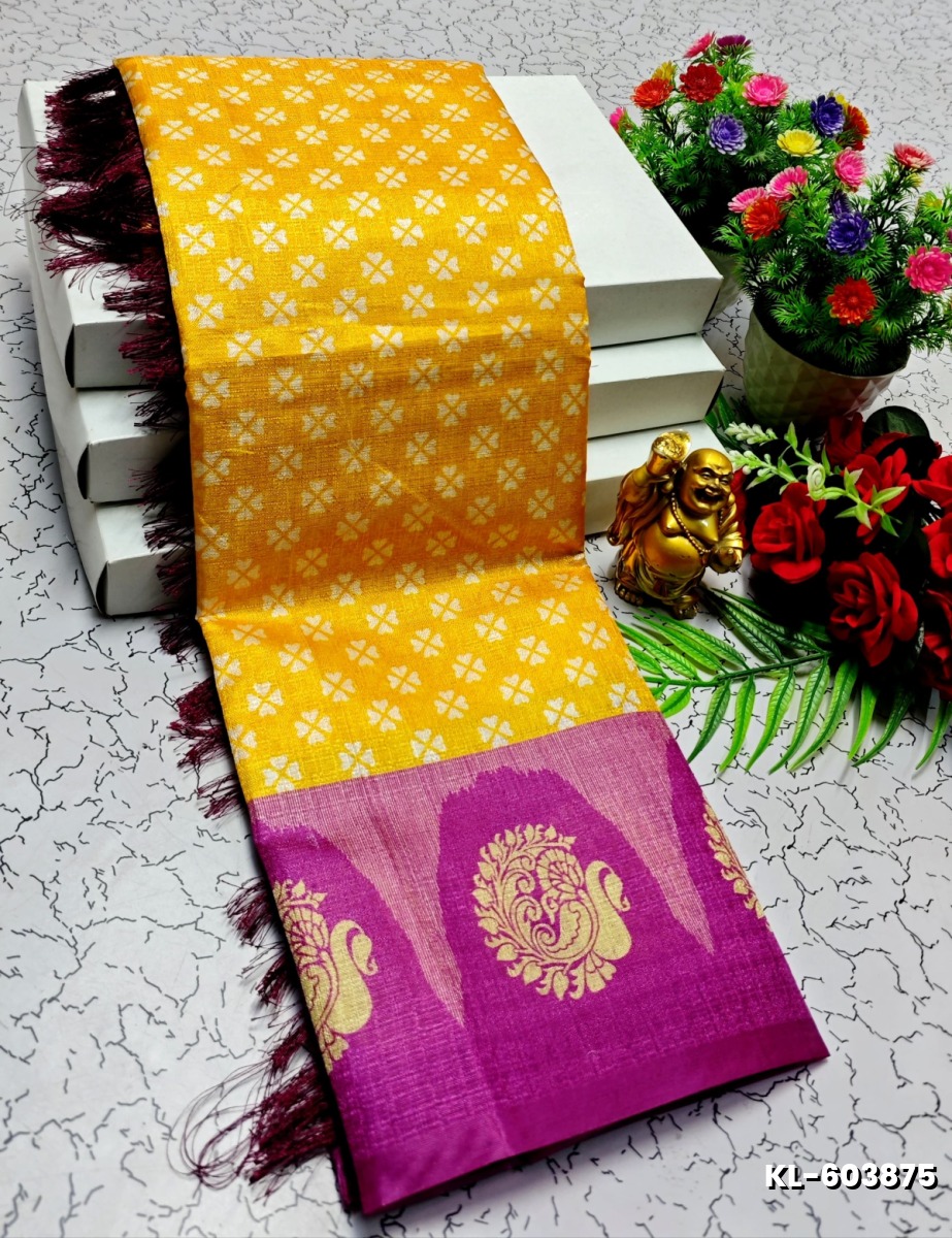 DEGITAL KARGIL PRINTED  COTTON TYPE SAREE - LEMON COLOUR