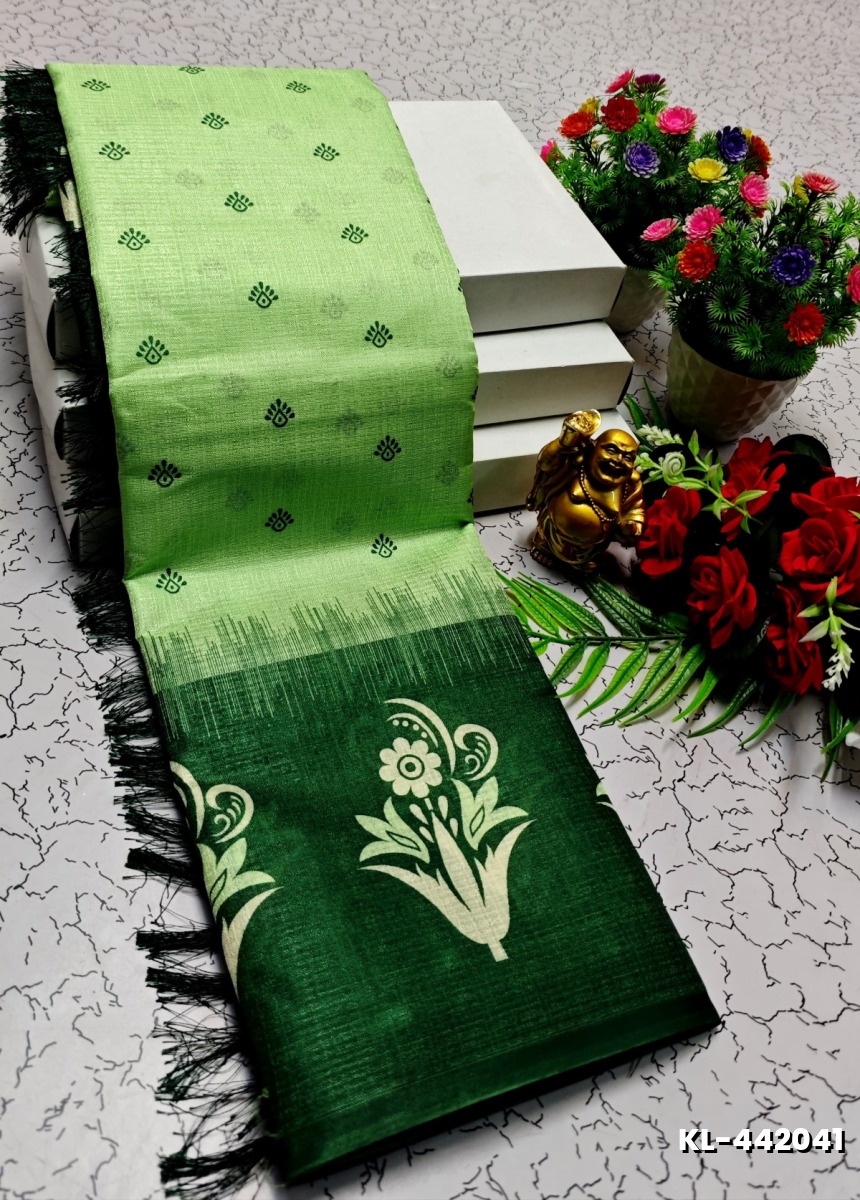 DEGITAL KARGIL PRINTED  COTTON TYPE SAREE - LIGHT GREEN