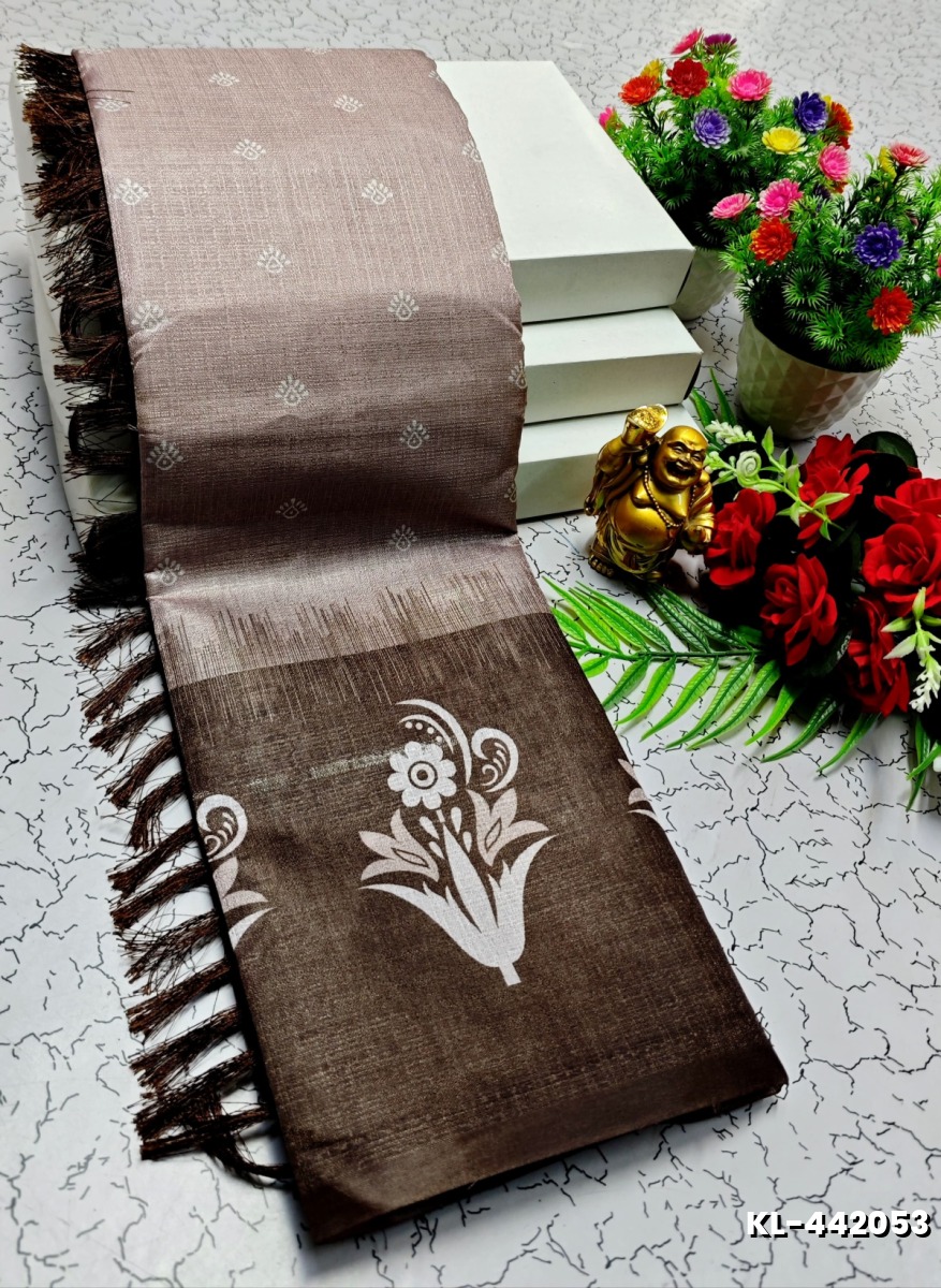 DEGITAL KARGIL PRINTED  COTTON TYPE SAREE - BROWN