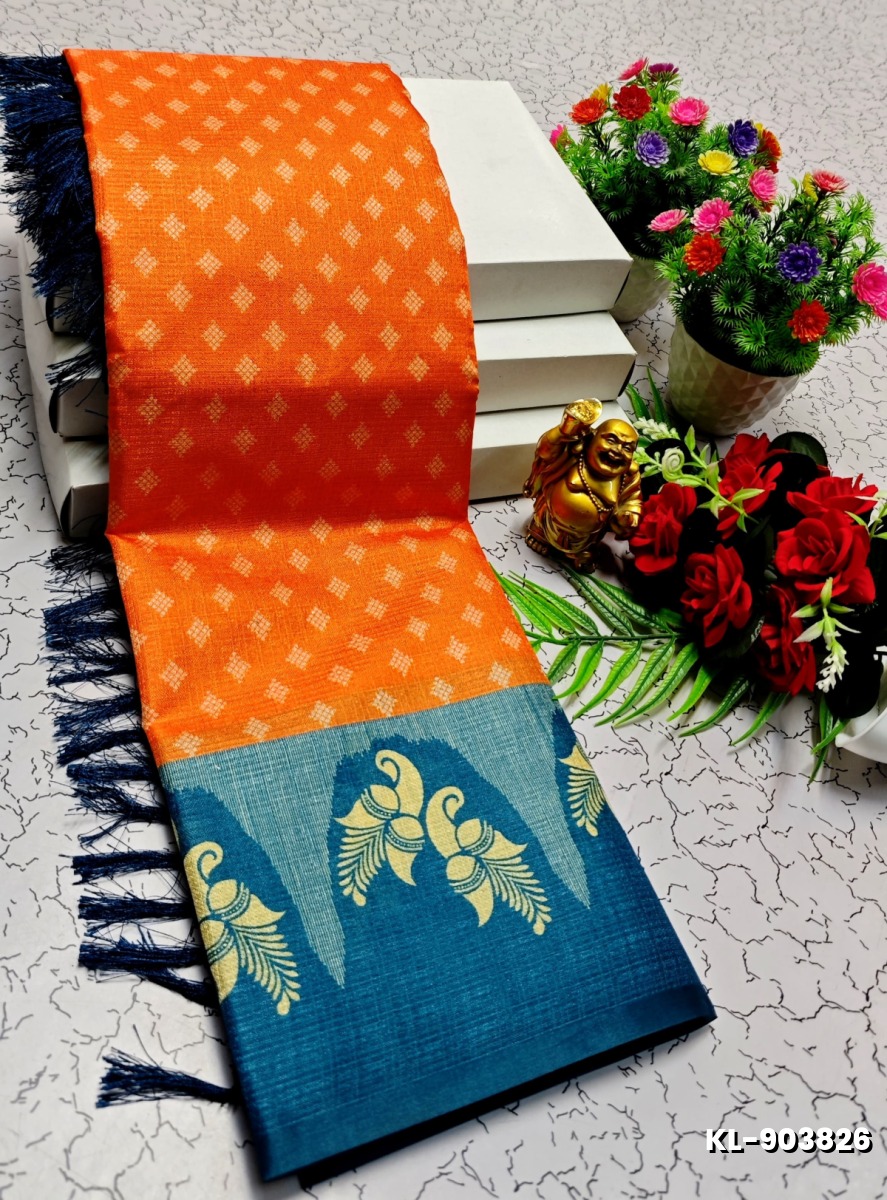 DEGITAL KARGIL PRINTED  COTTON TYPE SAREE - ORANGE N