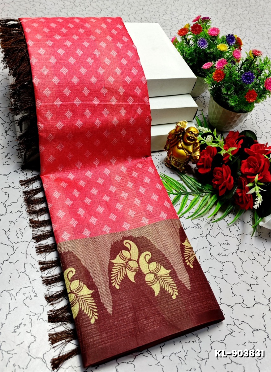 DEGITAL KARGIL PRINTED  COTTON TYPE SAREE - DARK PINK (1)