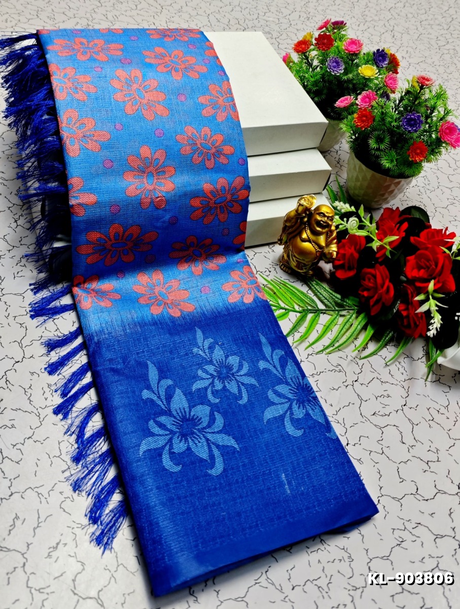 DEGITAL KARGIL PRINTED  COTTON TYPE SAREE - ROYAL BLUE