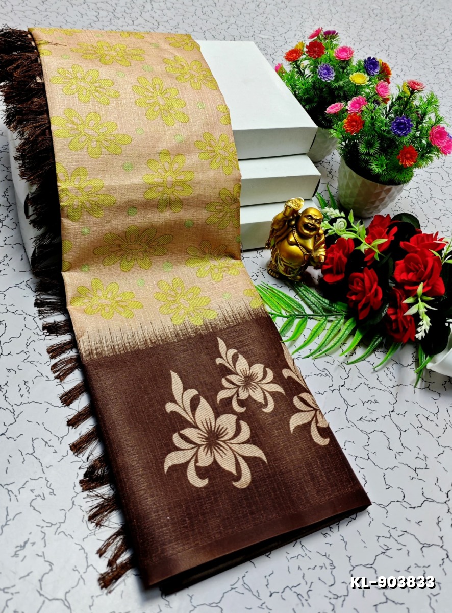 DEGITAL KARGIL PRINTED  COTTON TYPE SAREE - CREAM (1)