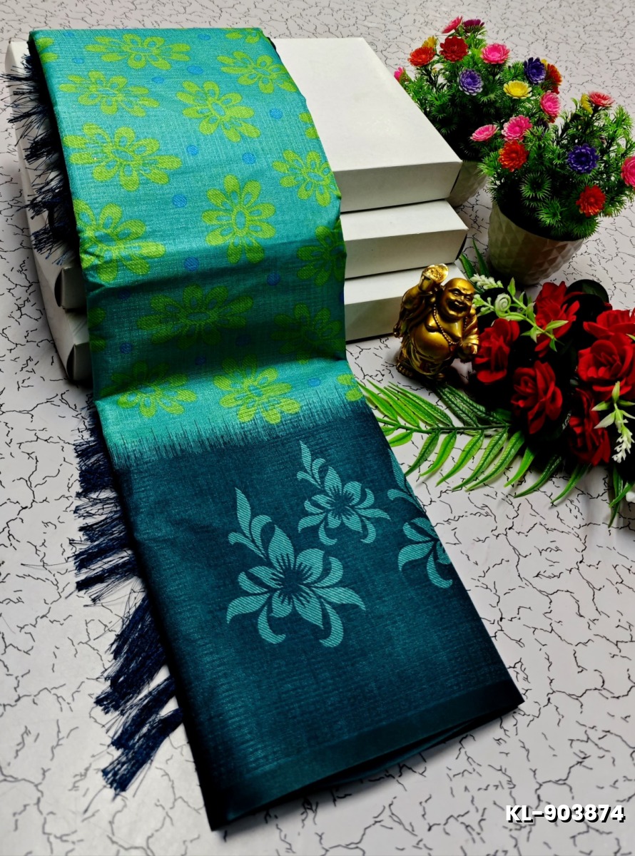 DEGITAL KARGIL PRINTED  COTTON TYPE SAREE - EMERALD COLOUR (1)