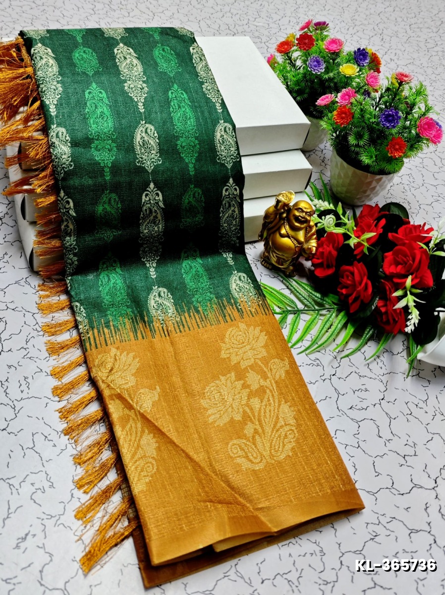 DEGITAL KARGIL PRINTED  COTTON TYPE SAREE - - BOTTLE GREEN