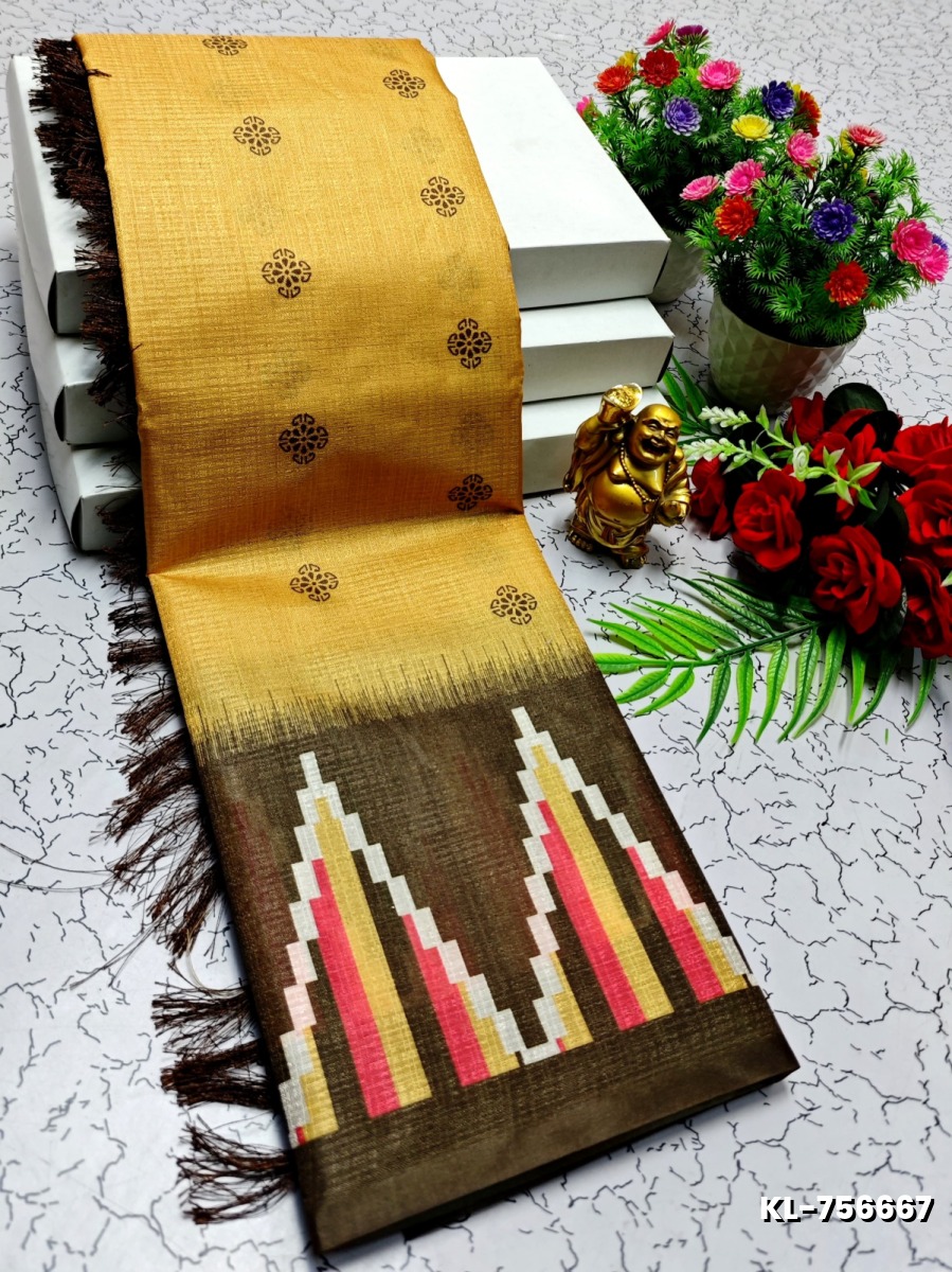 DEGITAL KARGIL PRINTED  COTTON TYPE SAREE - GOLD COLOUR (2)
