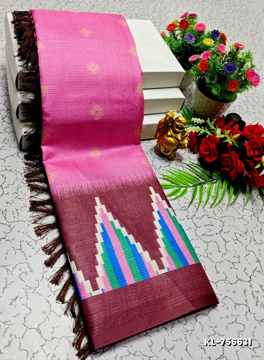 DEGITAL KARGIL PRINTED  COTTON TYPE SAREE - DARK PINK (2)