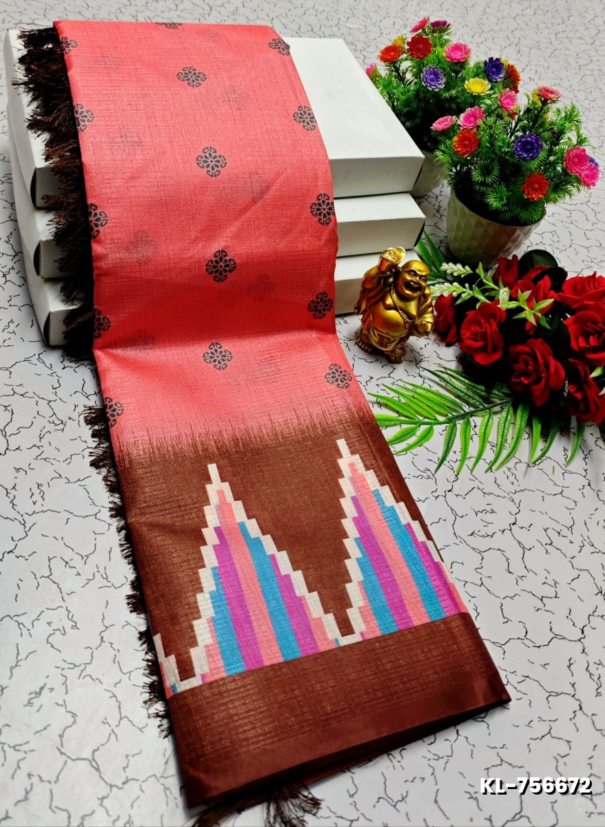 DEGITAL KARGIL PRINTED  COTTON TYPE SAREE - CORAL COLOUR
