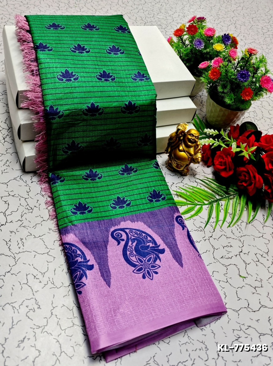 DEGITAL KARGIL PRINTED  COTTON TYPE SAREE - BOTTLE GREEN