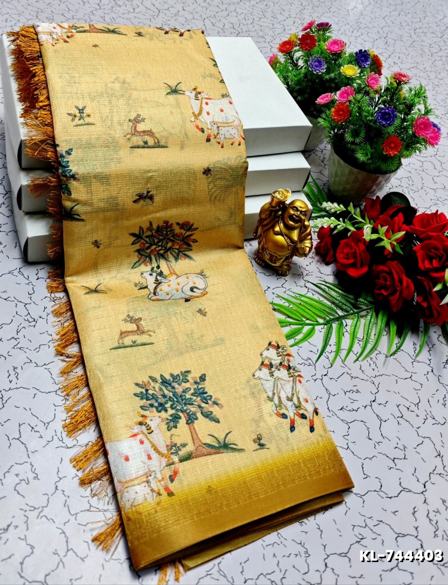 DEGITAL KARGIL PRINTED  COTTON TYPE SAREE - GOLD