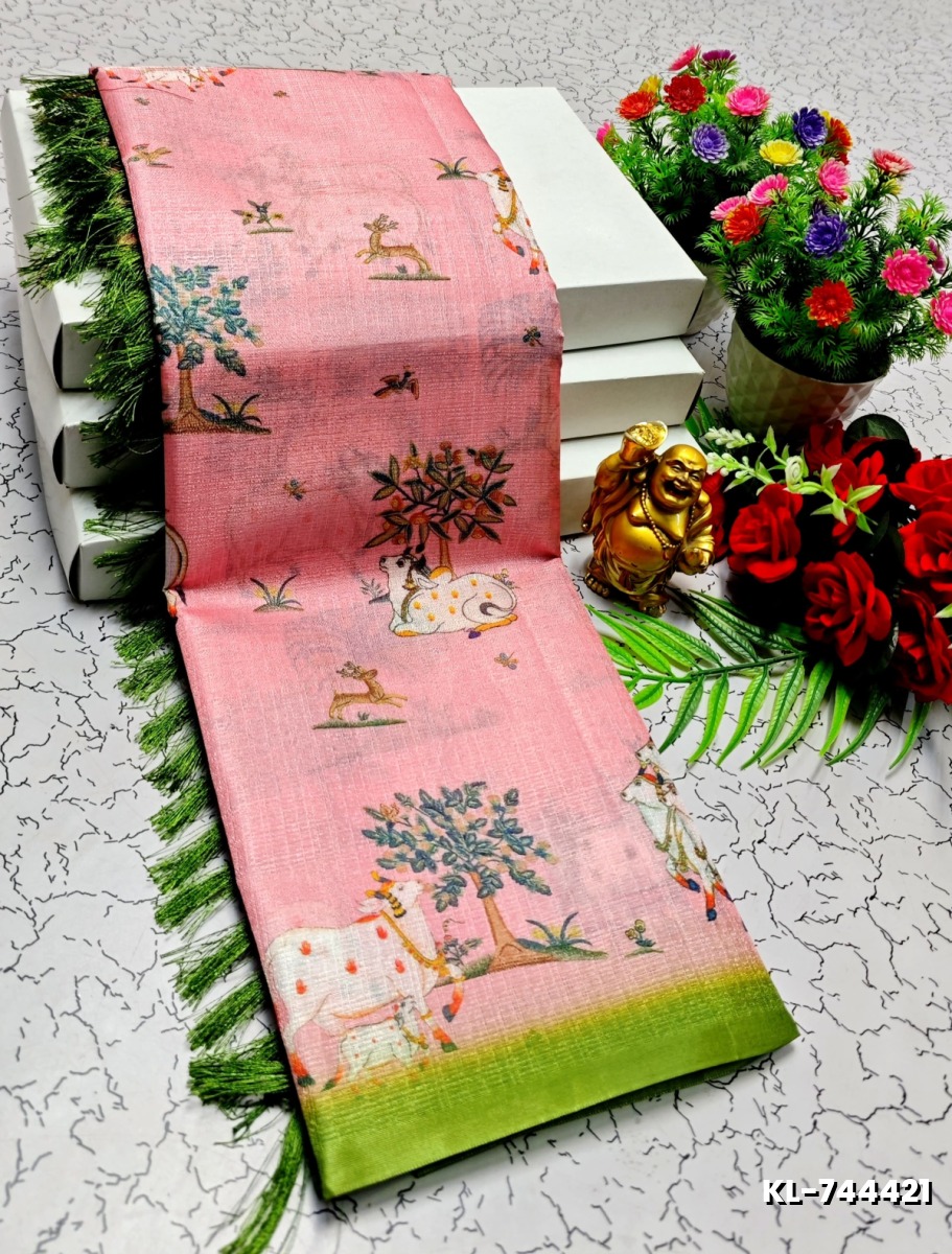 DEGITAL KARGIL PRINTED  COTTON TYPE SAREE - BABY PINK (1)