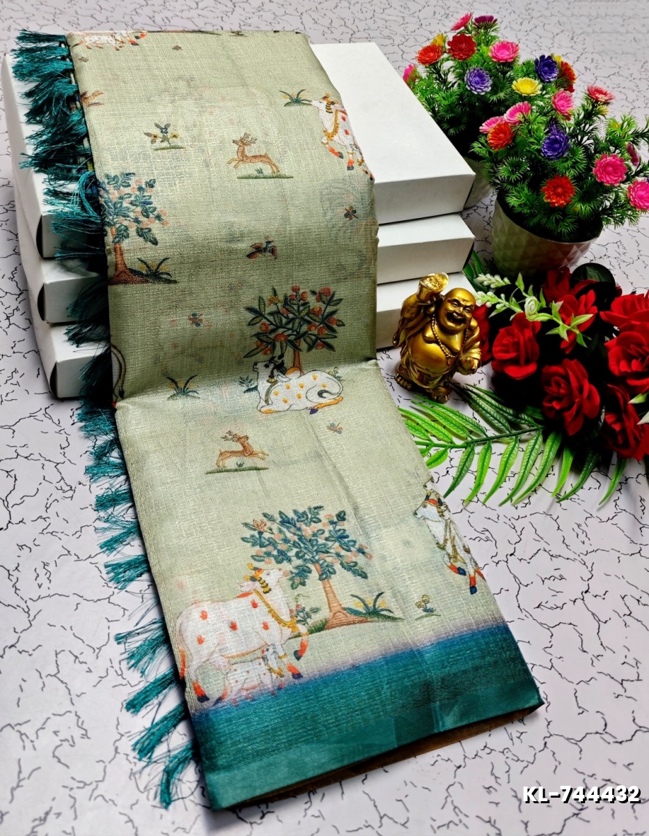 DEGITAL KARGIL PRINTED  COTTON TYPE SAREE - LIGHT SKY BLUE