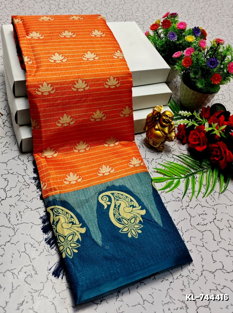 DEGITAL KARGIL PRINTED  COTTON TYPE SAREE - ORANGE (1)
