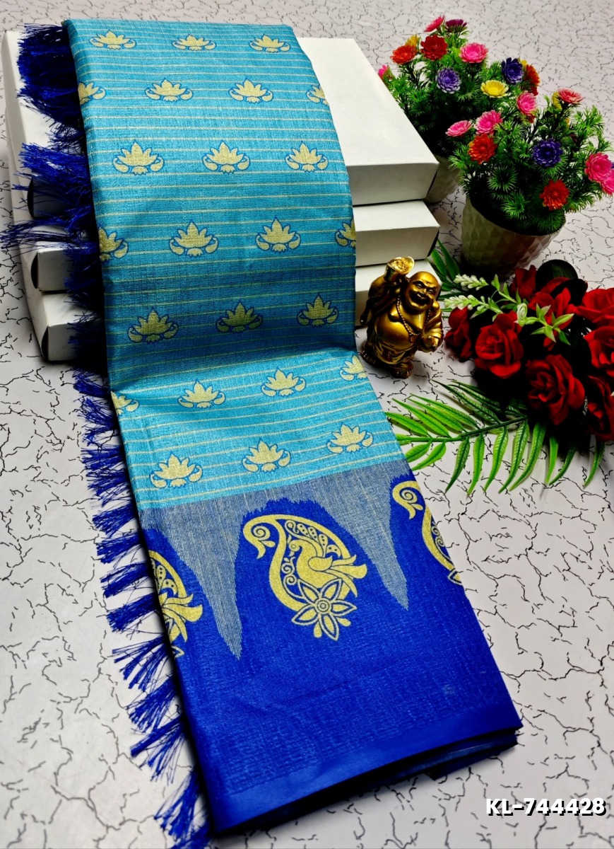 DEGITAL KARGIL PRINTED  COTTON TYPE SAREE - BULE (1)