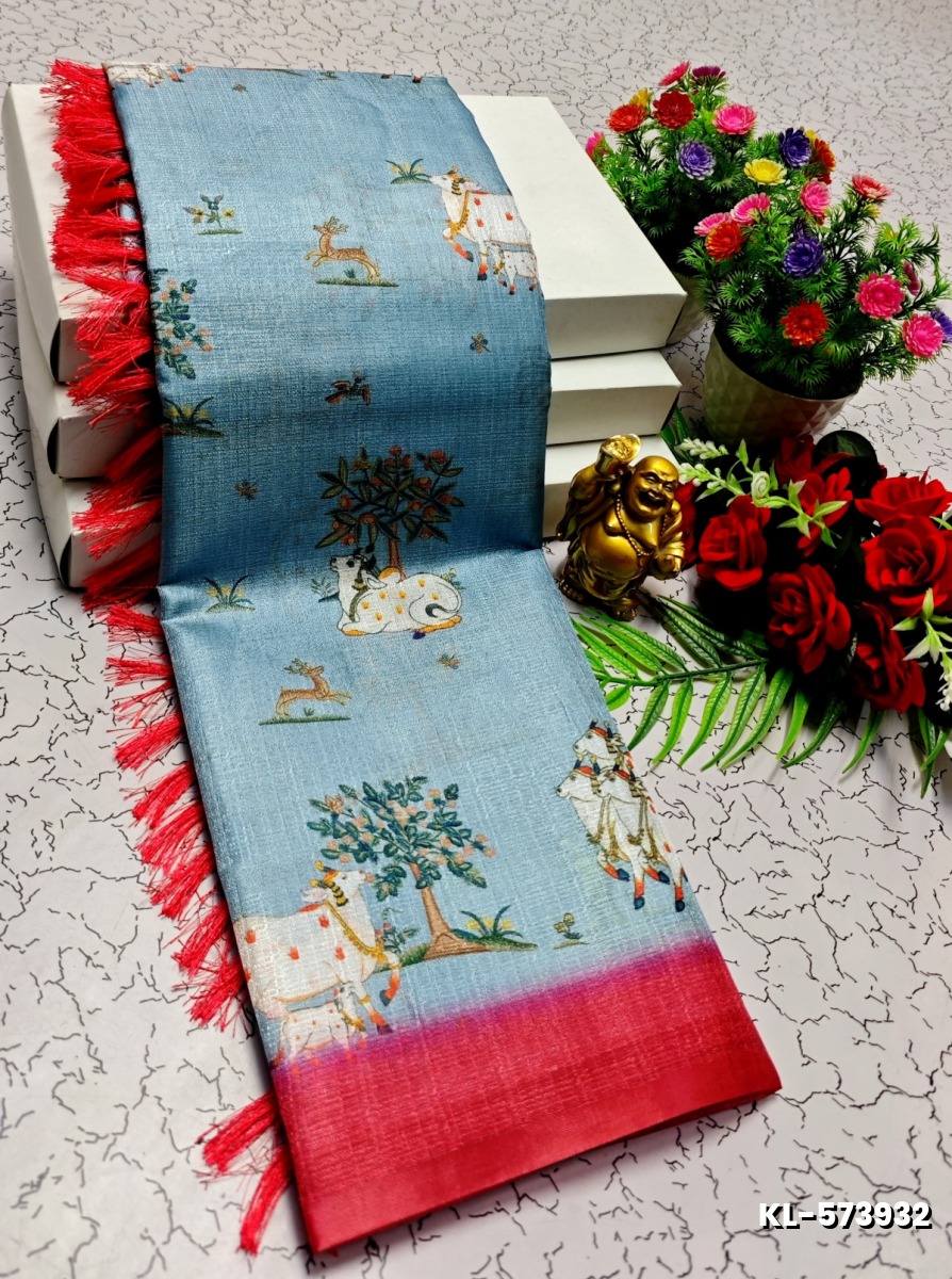 DEGITAL KARGIL PRINTED  COTTON TYPE SAREE - LIGHT SKY BLUE (1)